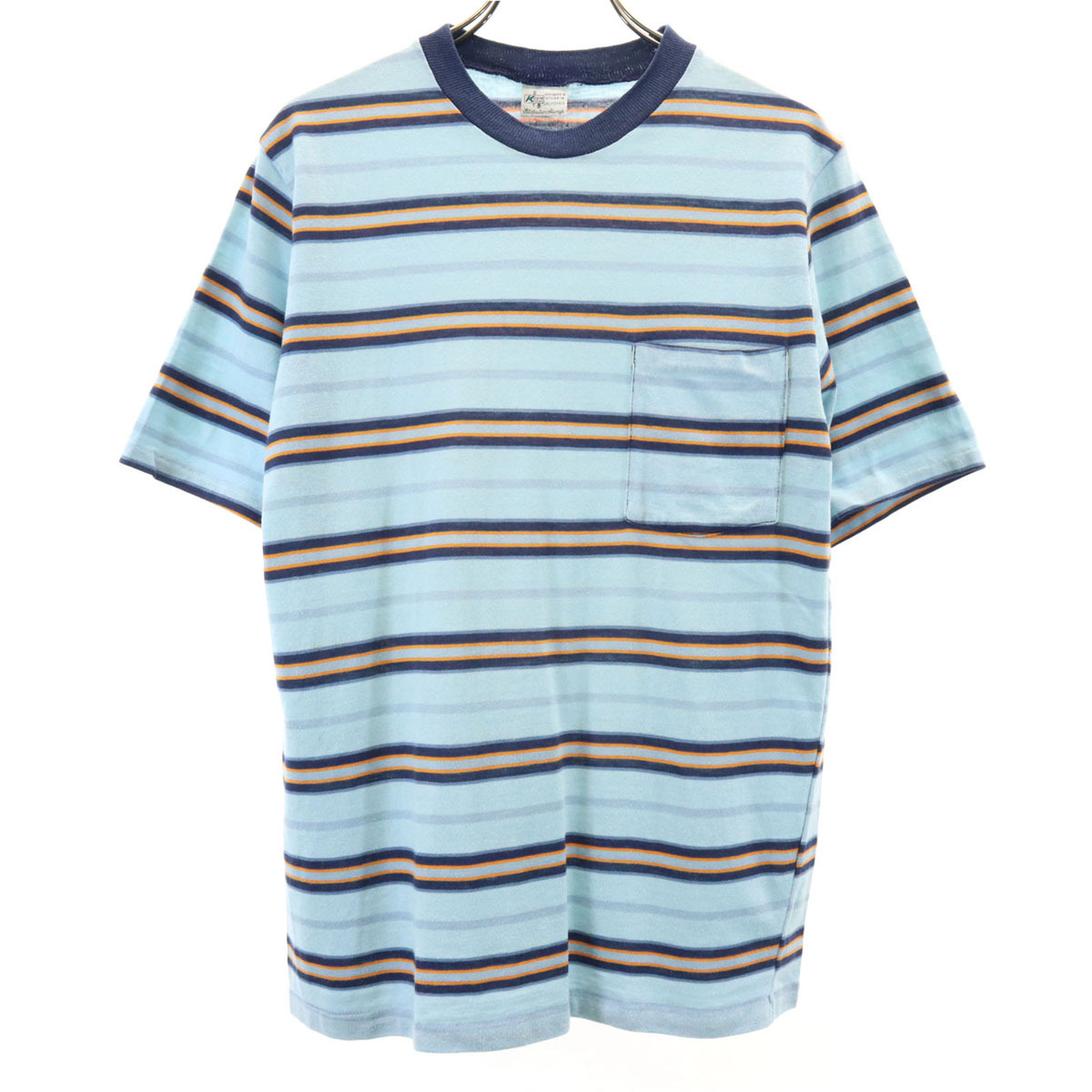 K mart ケイマート 70s 80s ヴィンテージ ボーダー柄 半袖 Tシャツ ブルー系 ポケT メンズ拍卖