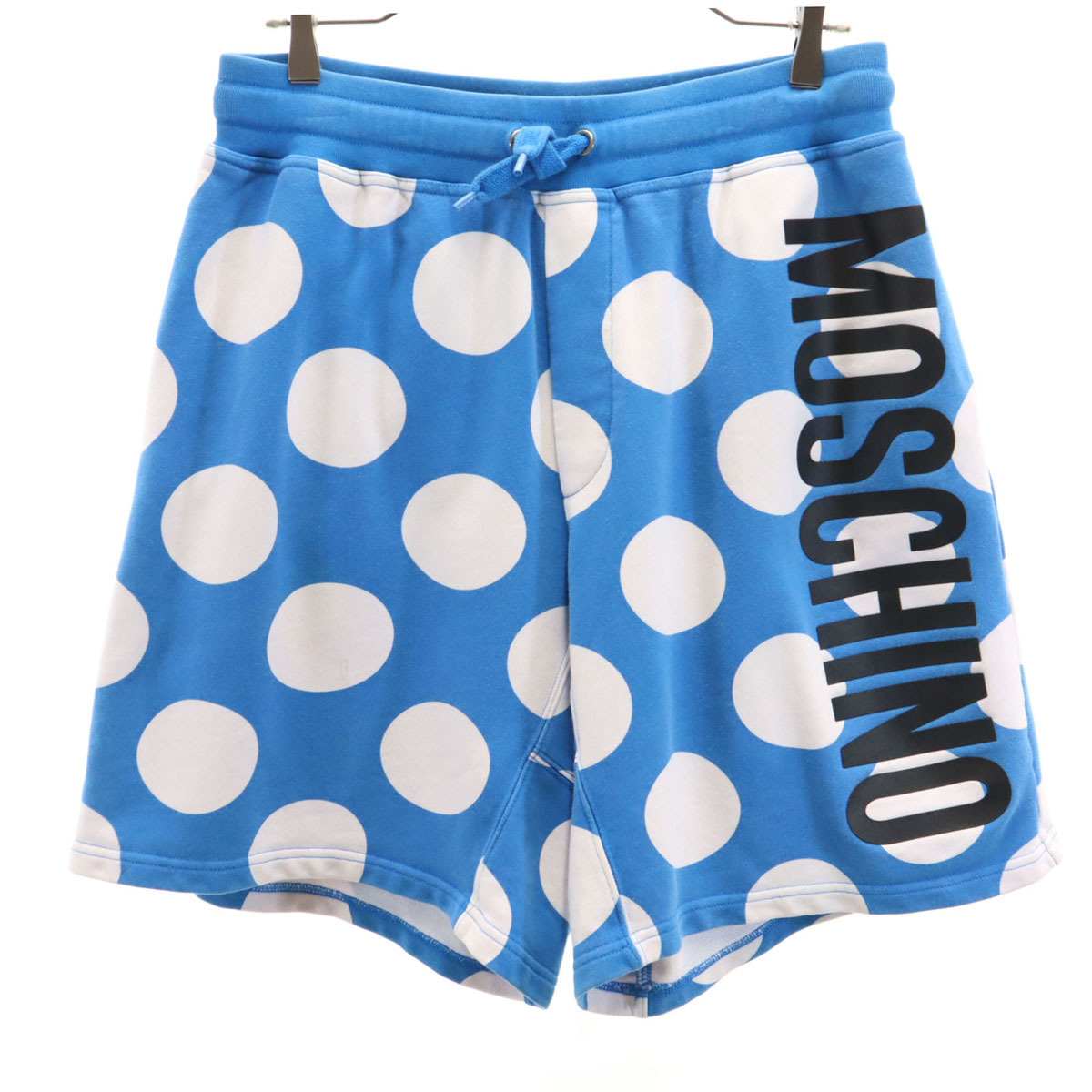 MOSCHINO モスキーノ ポルトガル製 ドット柄 スウェット ショートパンツ 48 水色 水玉 レディース拍卖