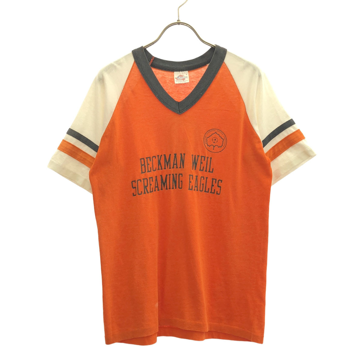 AmericanSportswear アメリカンスポーツウェア 90s USA製 オールド プリント柄 半袖 Vネック ユニホーム Tシャツ M バックプリント メンズ拍卖