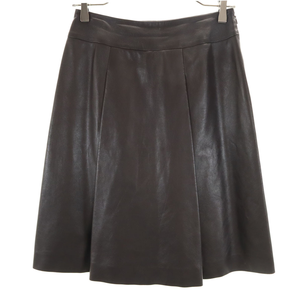 CELINE セリーヌ フランス製 ラムレザー ミディスカート 36 ダークブラウン系 レディース拍卖