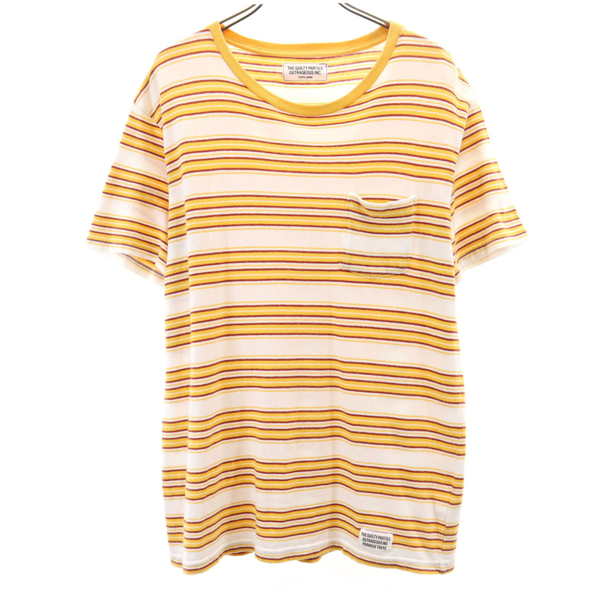 WACKO MARIA ワコマリア 日本製 ボーダー柄 半袖 Tシャツ L イエロー系 THE GUILTY PARTIES OUTRAGEOUS INC. ポケT メンズ拍卖