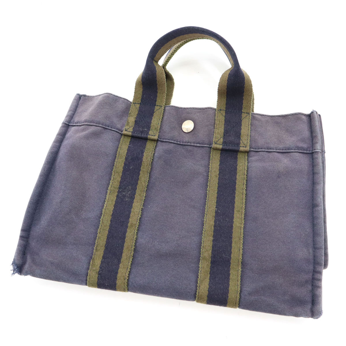 HERMES エルメス フランス製 フールトゥPM キャンバス トートバッグ ネイビー 廃番 レディース拍卖