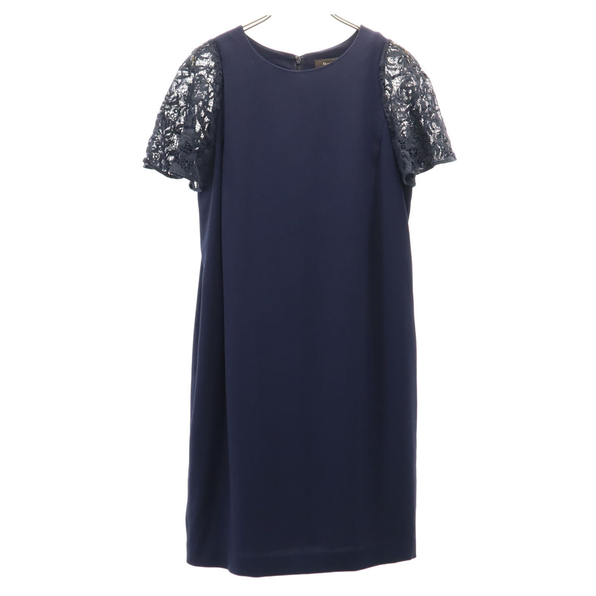 Demi-Luxe BEAMS デミルクス ビームス 日本製 半袖 フレアレーススリーブ 膝丈ワンピース 38 ネイビー レディース拍卖