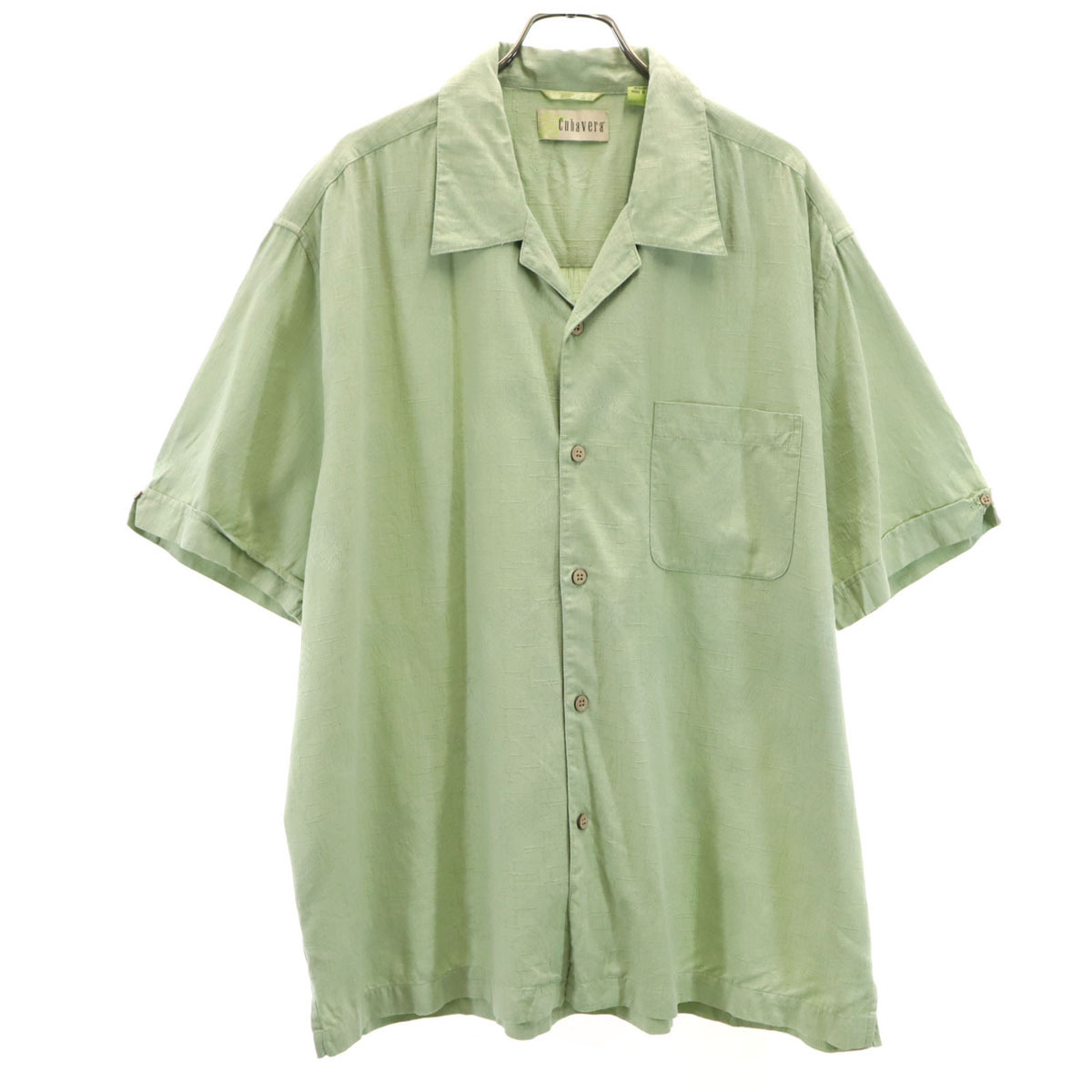 CUBAVERA キューバベラ シルクブレンド 総柄 半袖 アロハシャツ XL グリーン パイナップル 開襟 メンズ拍卖