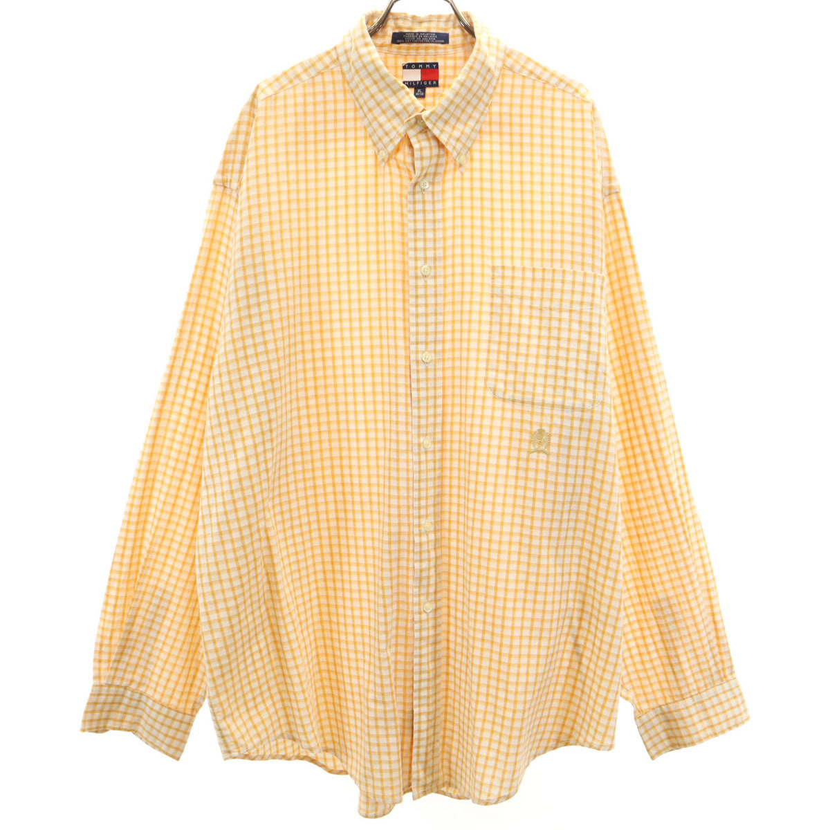 TOMMY HILFIGER トミーヒルフィガー 90s オールド フラッグタグ チェック 長袖 ボタンダウンシャツ XL オレンジ系 メンズ拍卖