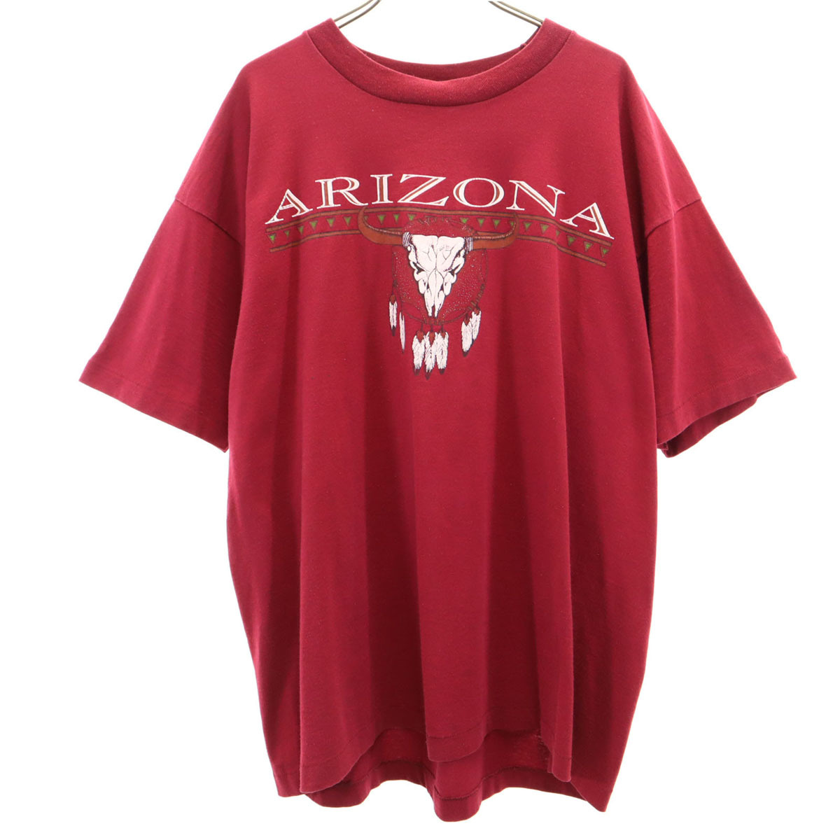 90s USA製 オールド ARIZONA ネイティブアメリカン バッファロースカル 半袖 Tシャツ XL ワインレッド シングルステッチ メンズ拍卖