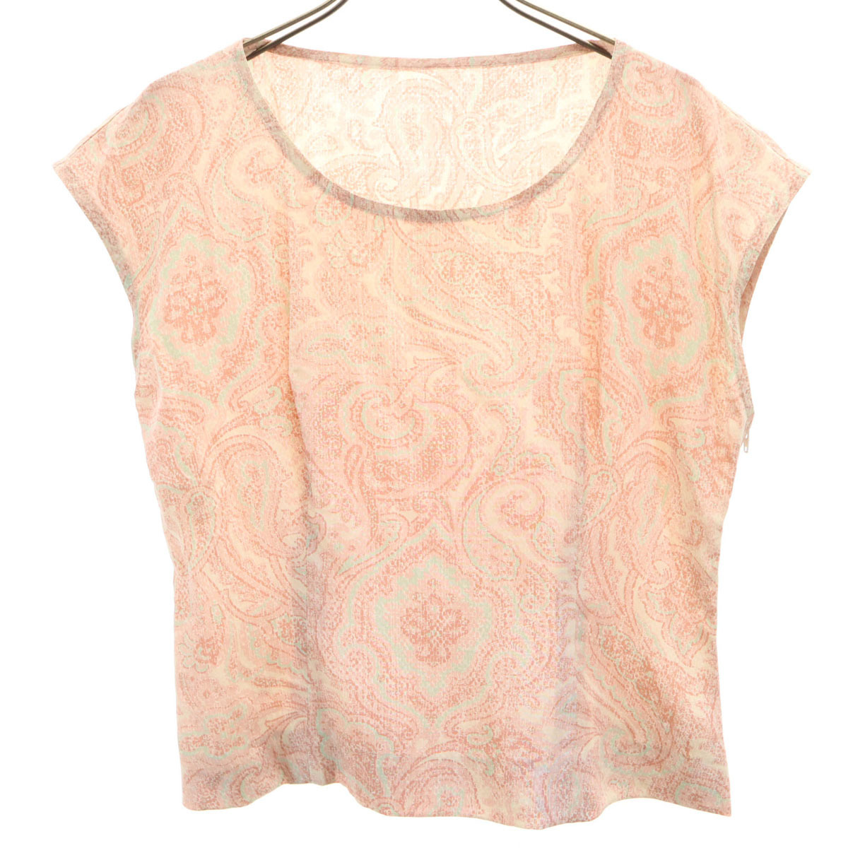 Christian Dior クリスチャンディオール 90s シルク オールド 総柄 フレンチスリーブ シャツ 9 ピンク系 サイドフェスナー レディース拍卖