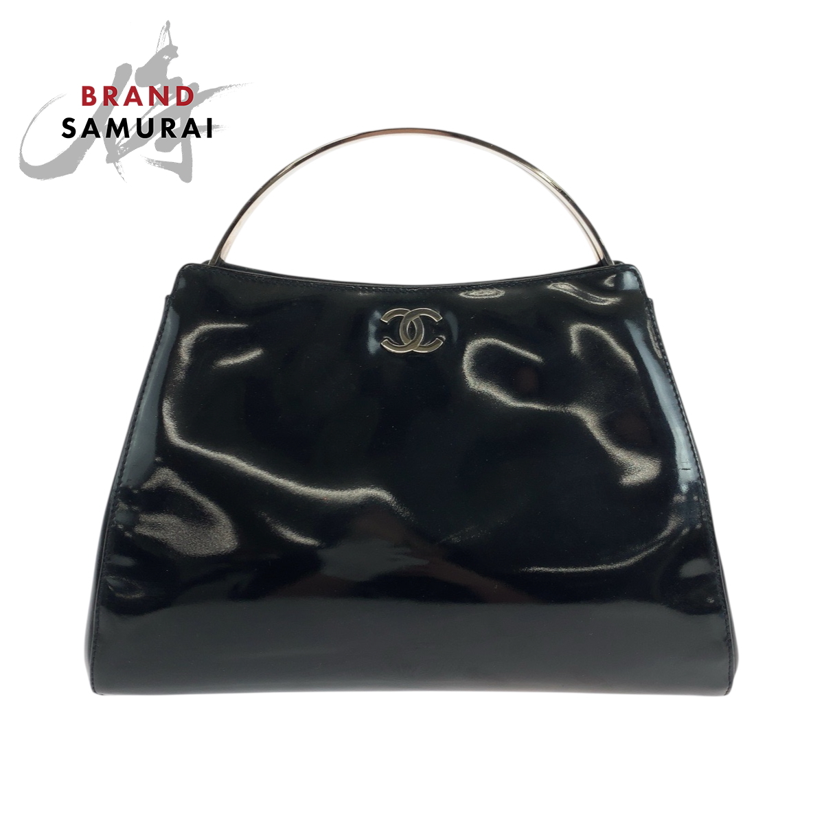 美品 CHANEL シャネル ヴィンテージ ココマーク ブラック エナメル ハンドバッグ バニティバッグ アクセサリーポーチ 503867拍卖