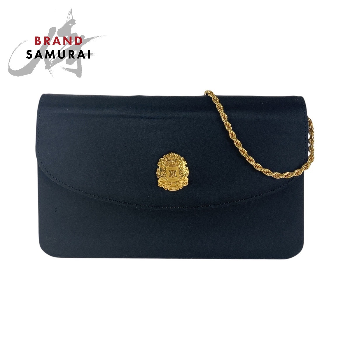 美品 CELINE セリーヌ ヴィンテージ トリオンフ ブラゾン ブラック 黒 ゴールド金具 サテン チェーンショルダーバッグ 504730拍卖