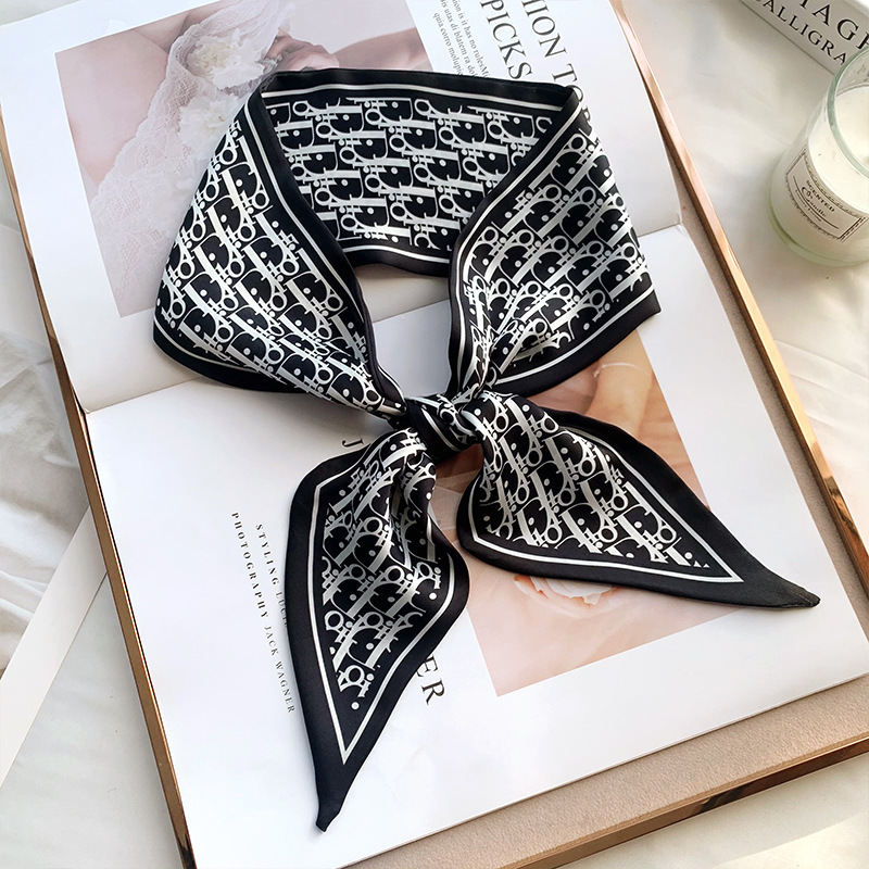 【W-03】新品レディース スカーフ ストール巻き方 首元 おしゃれ 飾り 鋭角 多機能ネッカチーフ ブラック拍卖