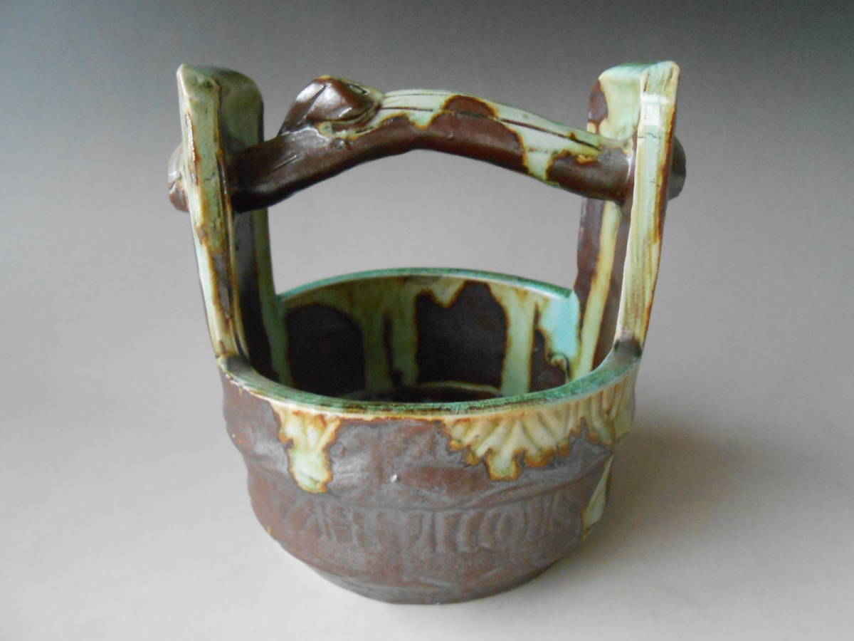 万古焼! ☆手おけ花器☆ 未使用 花瓶 一輪挿し 花器 花生け 花入れ 一輪生 華道拍卖