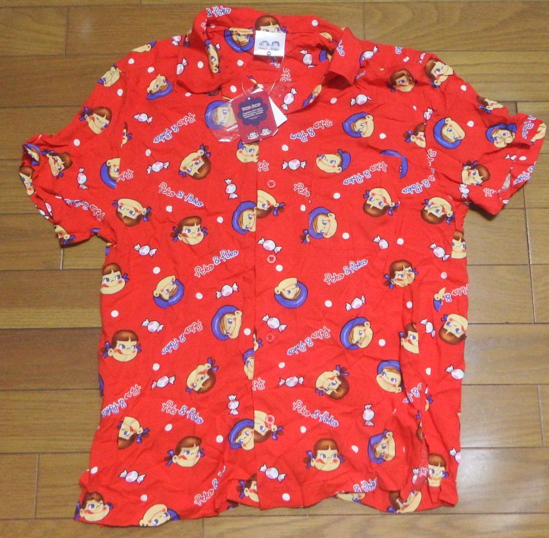 新品 即決価格 早い者勝ち ペコちゃん アロハシャツ Mサイズ 総柄 正規品 不二家 レーヨン100% サンリオ 赤拍卖