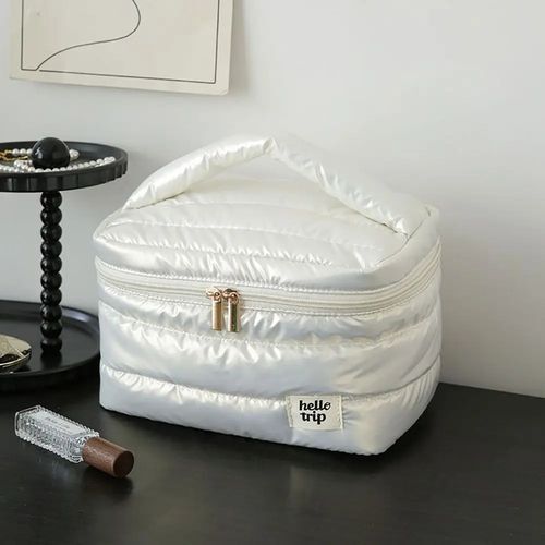 Lサイズ メタリックダウン メイクポーチ かわいい 大容量 大きいサイズ 仕切り スクエア ホワイト UV0279拍卖