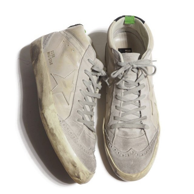 P5201R47 ■GOLDEN GOOSE ゴールデングース■ MID STAR ミドル レザースニーカー オフホワイト 43/27.5cm メンズ ヴィンテージ加工 白拍卖