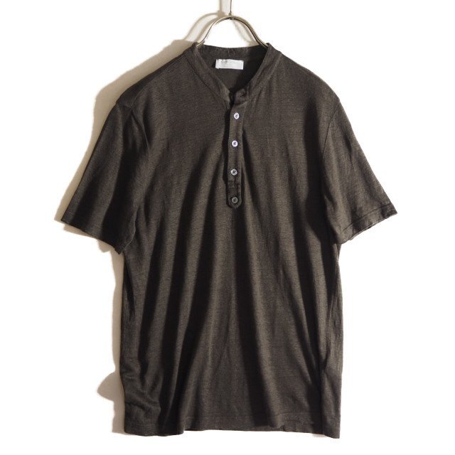 P1781f5 ■GRAN SASSO グランサッソ■ プルオーバー 半袖 リネンシャツ カーキ 46 半袖シャツ スリム 60167/96800 メンズ 春夏拍卖