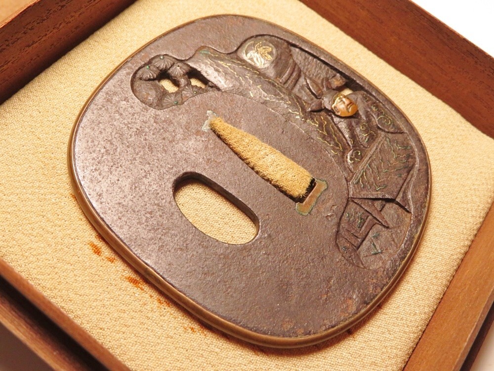 【11045】刀装具 江戸~明治 赤銅 唐人 象嵌 鍔(初品・買取品)拍卖