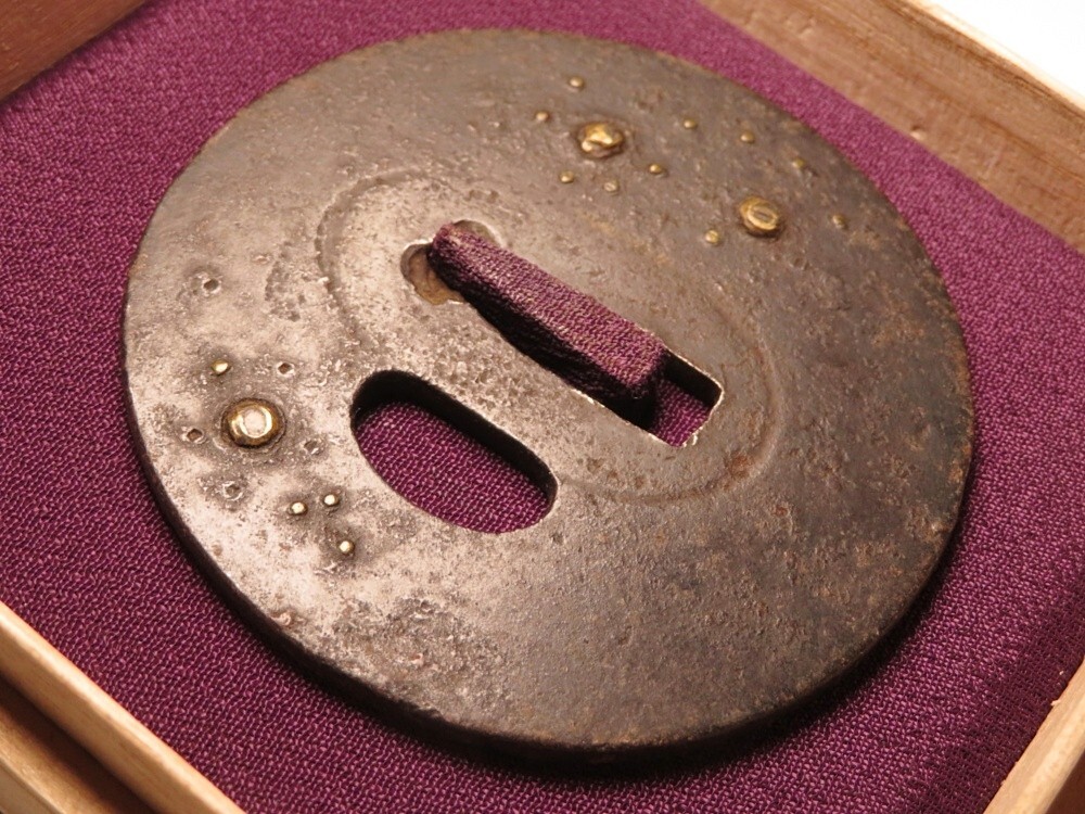 【11060】刀装具 江戸~明治 鉄地 粒 象嵌 鍔(初品・買取品)拍卖