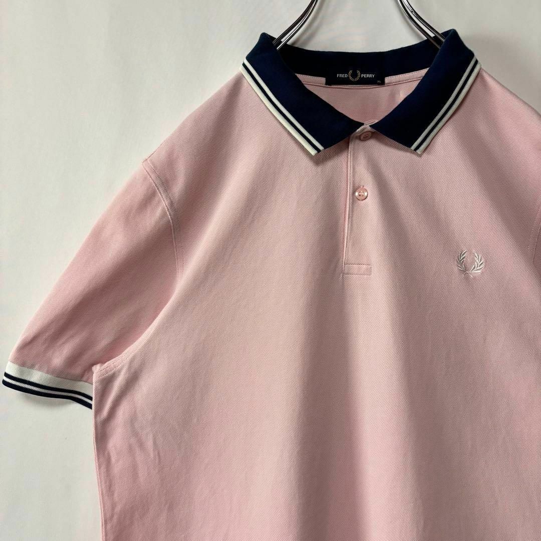 フレッドペリー ポロシャツ ワンポイント刺繍ロゴ 半袖シャツ XLサイズ ピンク 古着拍卖