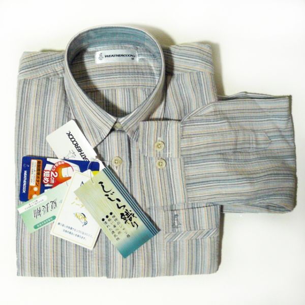 長袖シャツ M 縦縞 しじら織 ノーアイロン 夏 メンズシャツ 紳士 誕生日 父の日 (16)拍卖