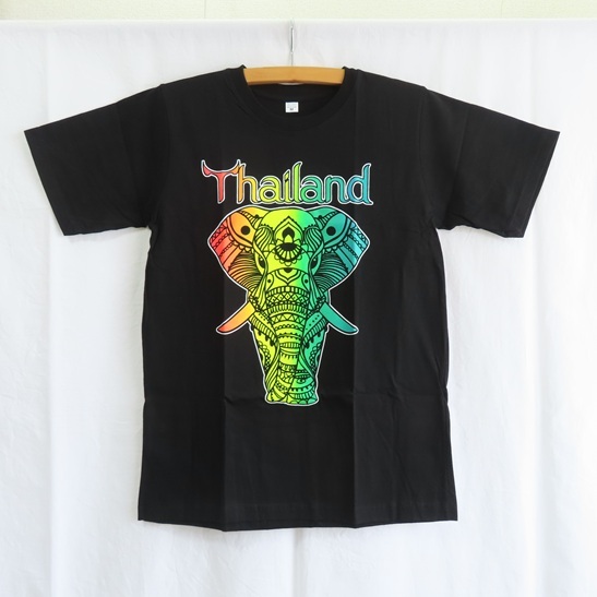 〓 新品 〓 タイランド Tシャツ 〓 ゾウ 象 エスニック アジアン フェス ブラック 黒 おしゃれ 〓E470拍卖