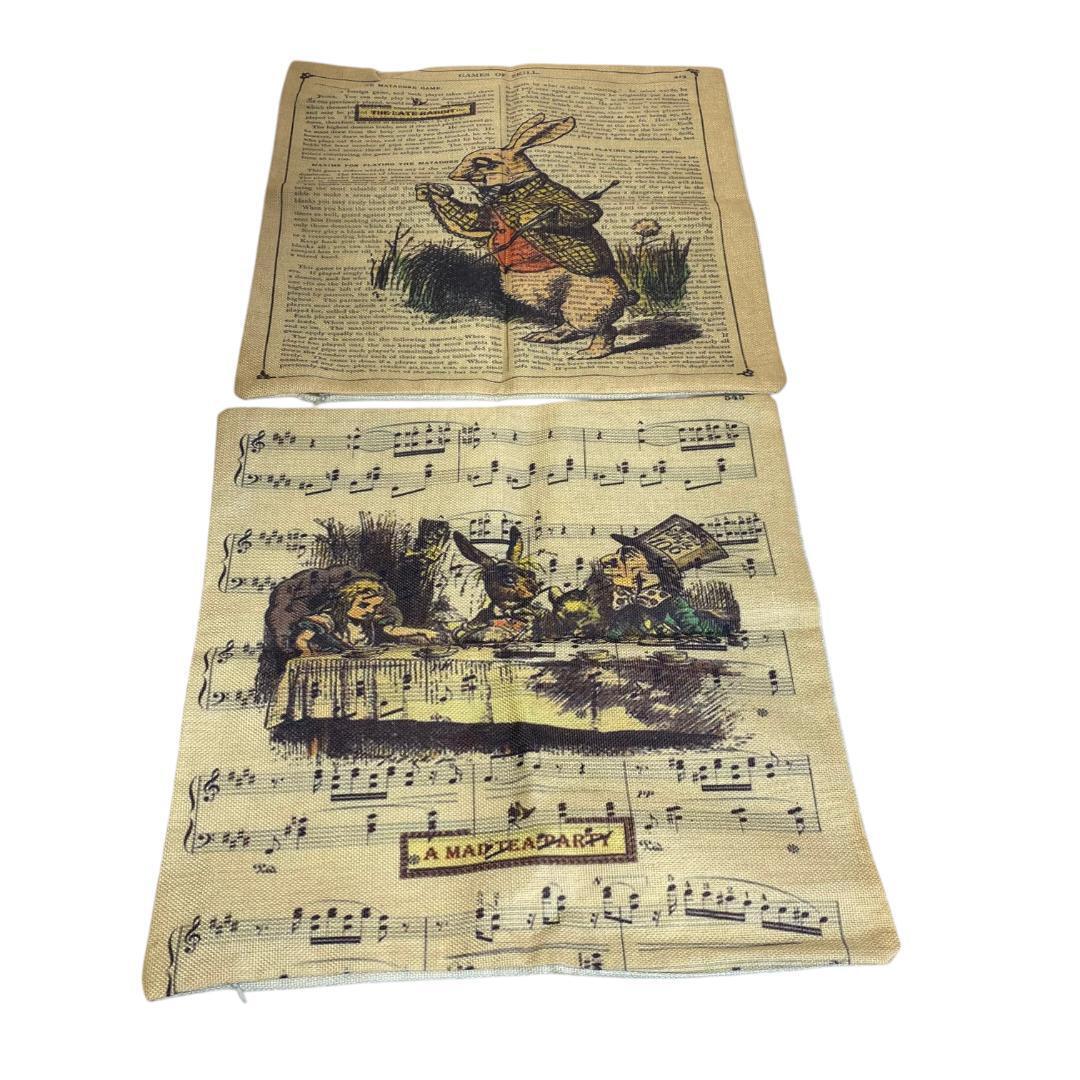 yt4 未使用 不思議の国のアリス風デザイン クッションカバー 2点セット拍卖