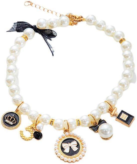 yt16 mon ange ペット用 パール風ネックレス アクセサリー 黒 M拍卖