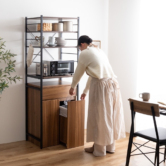 キッチンボード レンジボード レンジ台 ゴミ箱付きキッチンラック 幅60cm ブラウン色拍卖