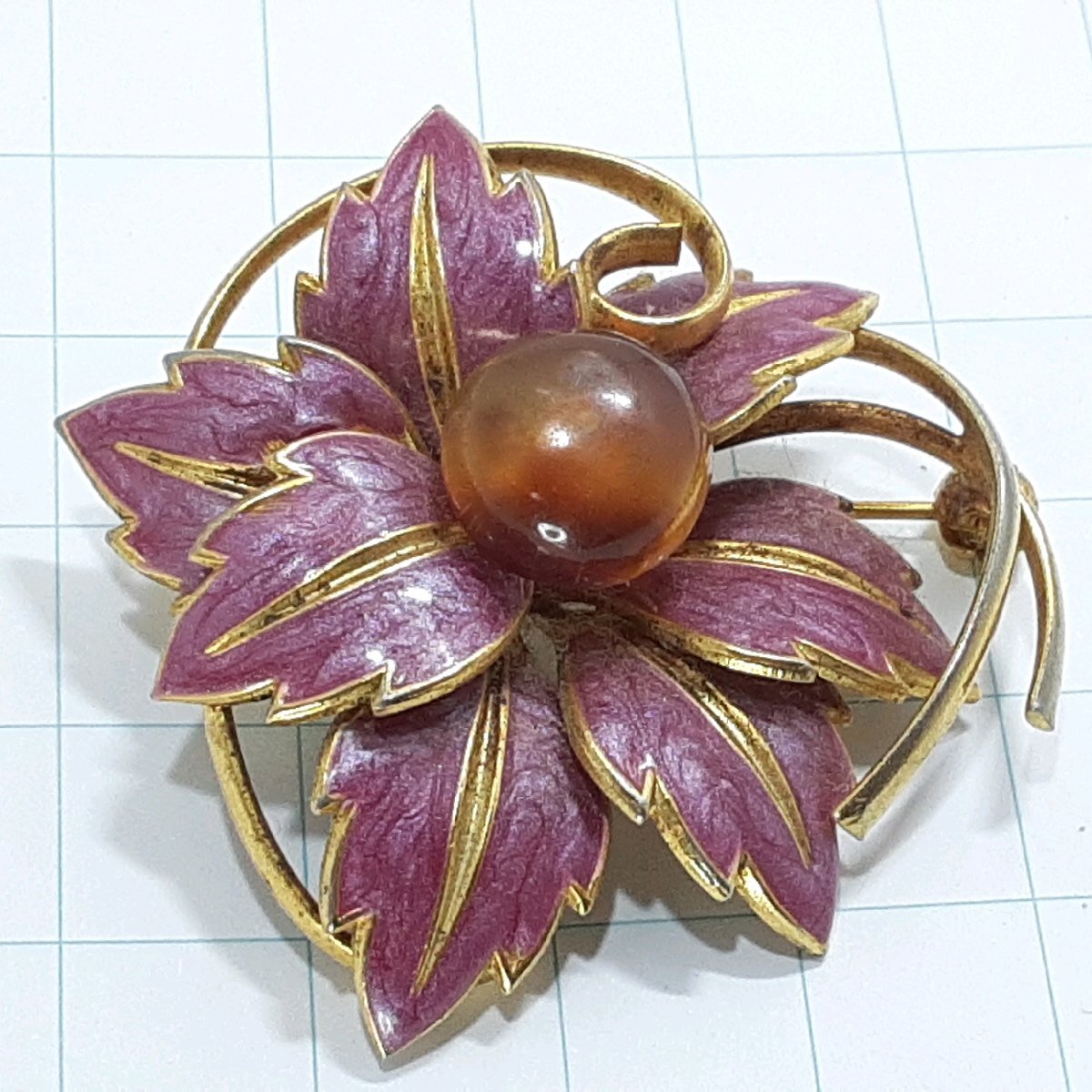 送料無料)ビンテージ☆パープル フラワーデザイン☆アンティーク ブローチ A31190拍卖