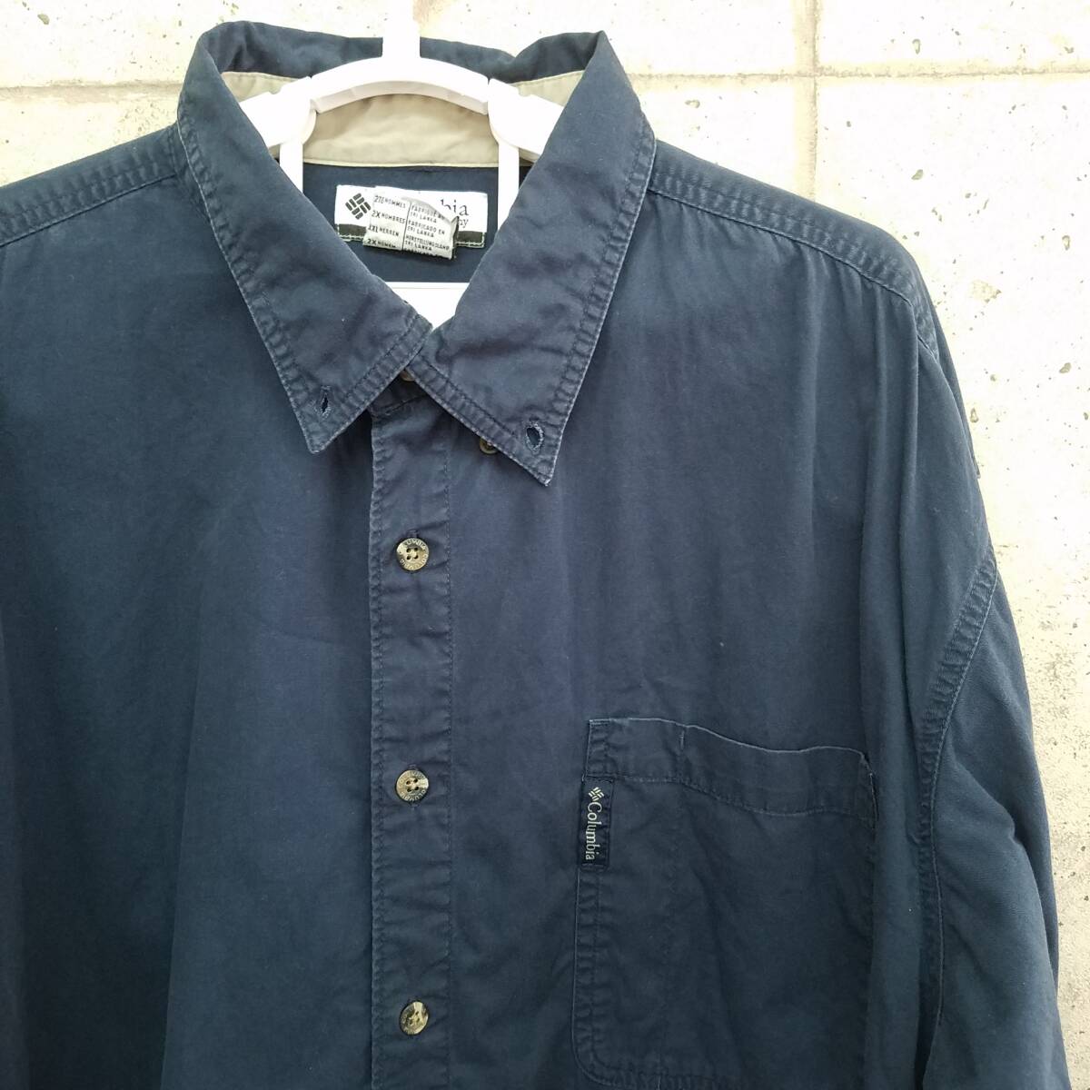 中古 アメリカ古着 Columbia コロンビア 長袖シャツ メンズ XXLサイズ 2XL 3L 紺色 ネイビー ビンテージ カジュアル 送料無料拍卖