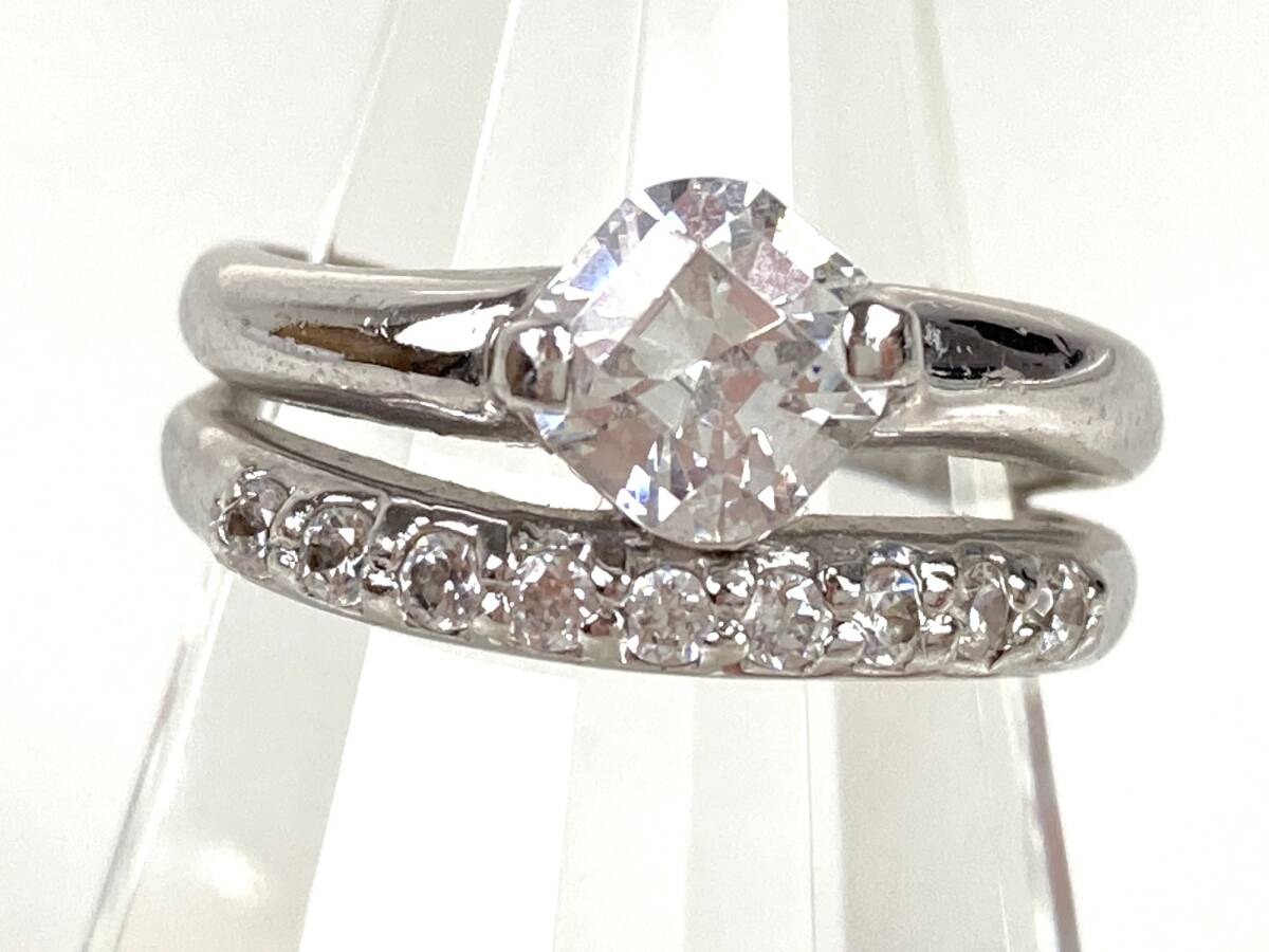 クロスフォー CROSSFOR 2連デザイン キュービックジルコニア リング 指輪 実寸11号 シルバー YAS-12468拍卖