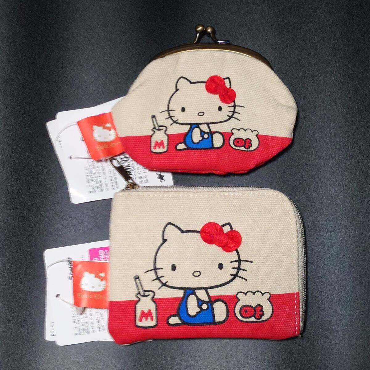 新品 2点セット サンリオ ハローキティ ノスタルジック キャンバス パスケース&ガマグチ カード 定期 小銭入れ キティちゃん 管701AB拍卖