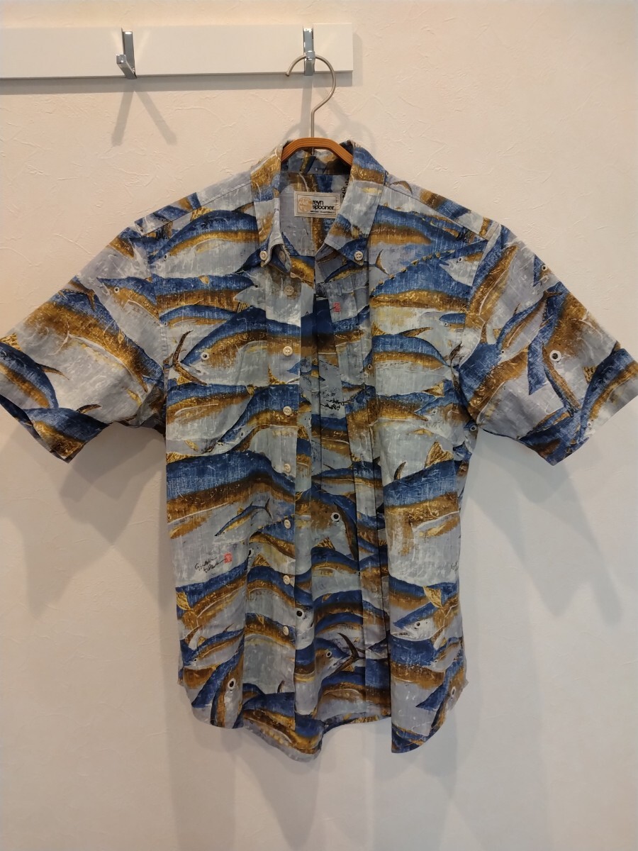 復刻版 レインスプーナー × ナオキ 魚拓 コラボシリーズ S サイズ スプーナー クロス 米国製 半袖 アロハシャツ拍卖