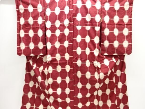 ys7477077; 格子に丸模様織り出し銘仙着物【大正ロマン】【着】拍卖