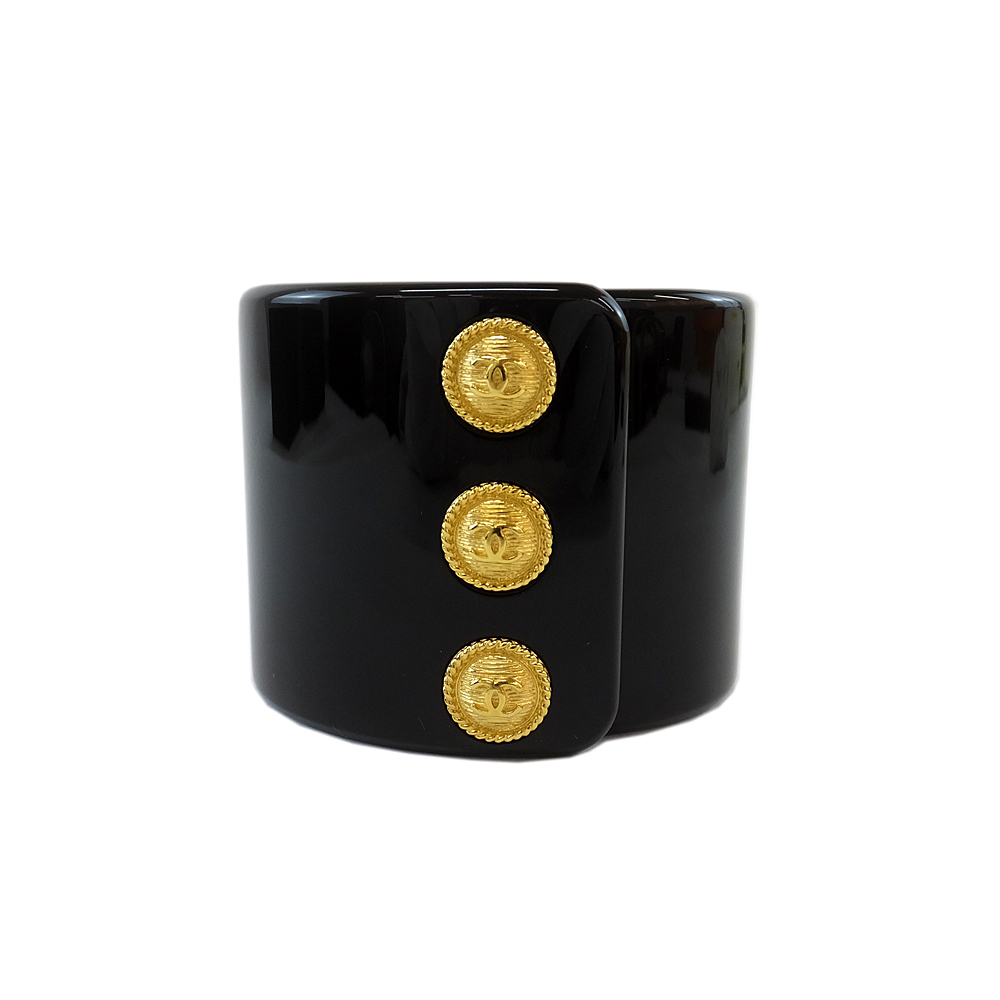 【天白】シャネル バングル ココボタン ココマーク ブレスレット ブラック ゴールド GP メタル レジン B18A 腕輪拍卖