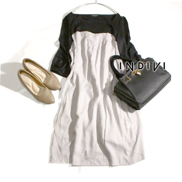 美品 INDIVI インディヴィ 綺麗め キャミワンピ付き ジョーゼット生地 ワンピース 36号 S 春 夏 25B04拍卖