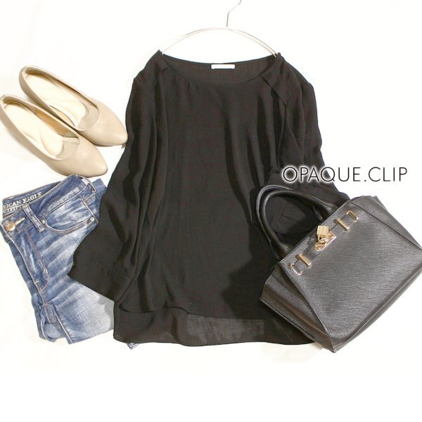 美品 OPAQUE.CLIP オぺークドットクリップ 綺麗め ジョーゼット生地 カットソー 38号 M 春 夏 25D06拍卖