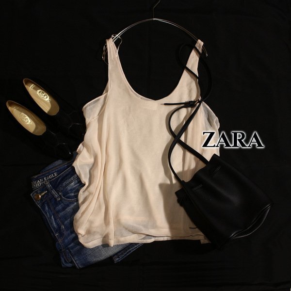 美品 ザラ ZARA COLLECTION WOMAN BASIC T-SHIRT 可愛い 透けシフォン カットソー M 春 夏 25C07拍卖