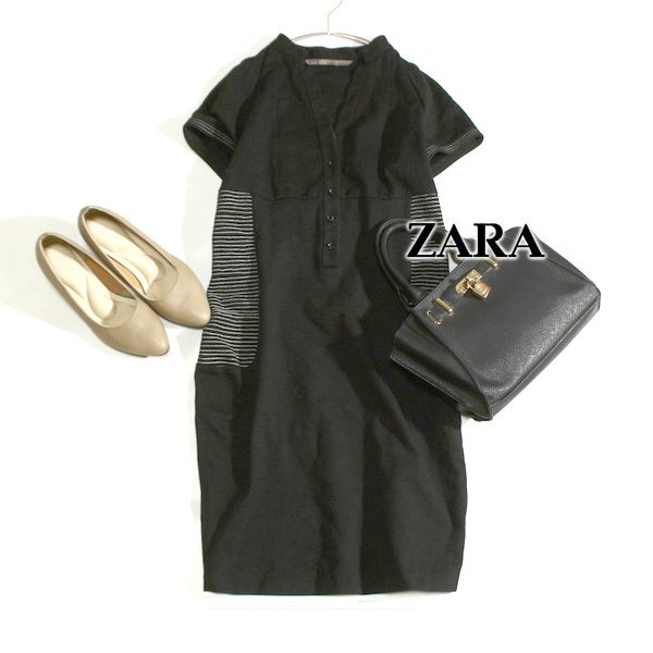 美品 ザラ ベーシック ZARA BASIC 大人可愛い ジャージーストレッチ ワンピース M 春 夏 25D07拍卖