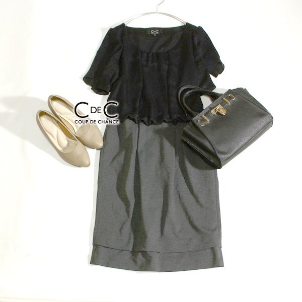 美品 COUP DE CHANCE クードシャンス とろみ切り替え ジャージーストレッチ ワンピース 40号 L 春 夏 25D07拍卖