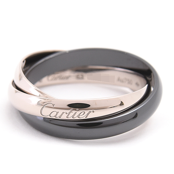 カルティエ 指輪メンズ トリニティ リング 3連 3.2mm 63号 実寸23号 750WG×CE ホワイトゴールド Cartier 中古拍卖
