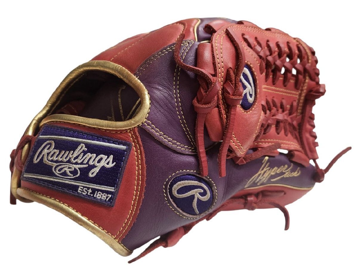 ローリングス グローブ GR3HTCN62 スカーレット ハイパーテック 軟式野球用 レザー Rawlings パープル 【中古】拍卖