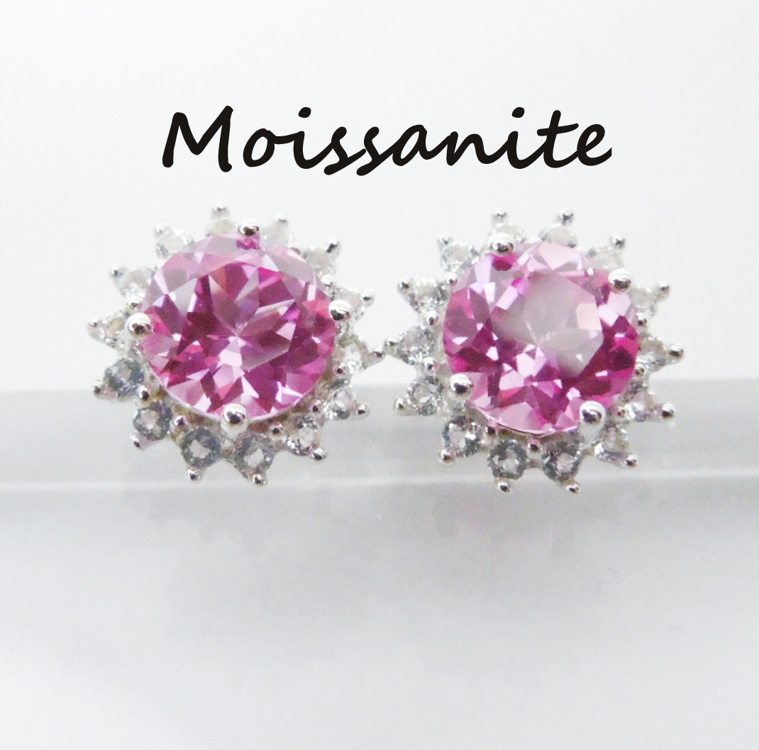 D 3EX ピンク フラワー モアサナイト カラーモアサナイト ピアス 両耳用 桃色 シルバー S925 SV925 新品 未使用 モアッサナイト拍卖