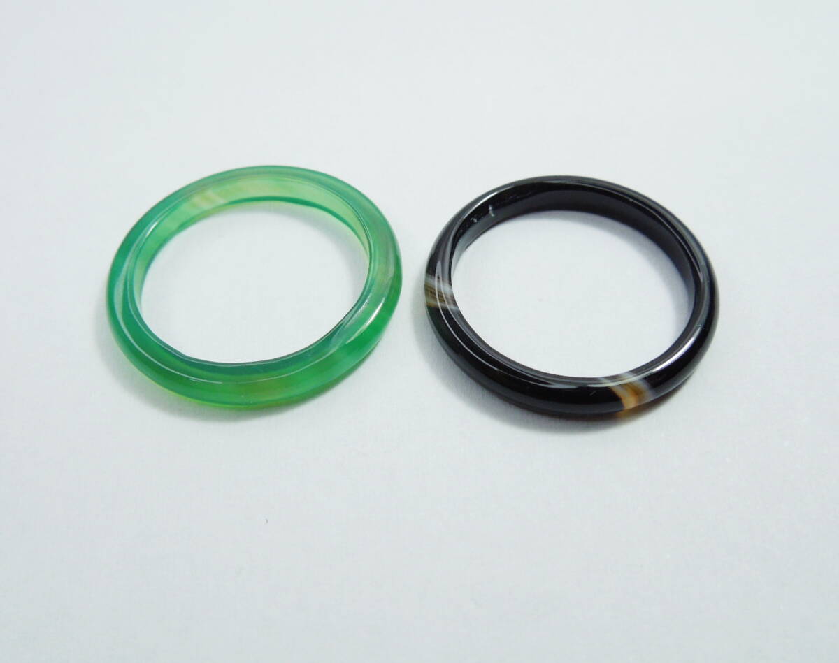 S9 メノウリング 2点 約15号強 緑黒系 瑪瑙指輪 くりぬきリング めのう メンズ レディース グリーン ブラック 黒 緑 天然石 瑪瑙 指輪拍卖
