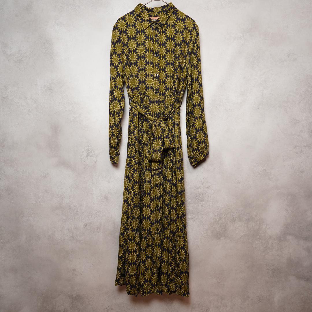 SUNWAY ワンピース レーヨン ネイビー イエロー イタリア製拍卖