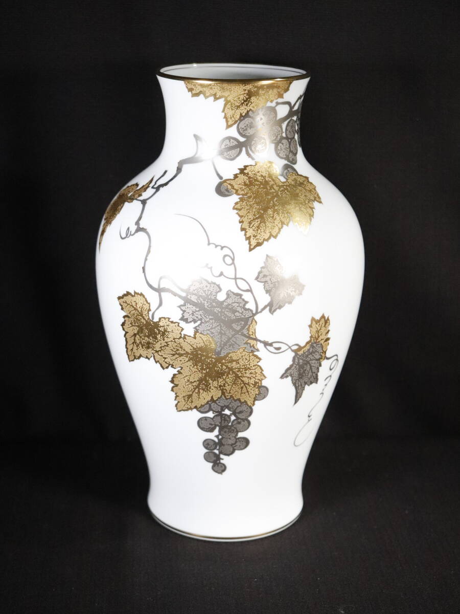 【即決】【未使用・美品】 大倉陶苑 瑠璃金蝕ぶどう 36㎝ 花生  12A-1276  花瓶 花器  拍卖