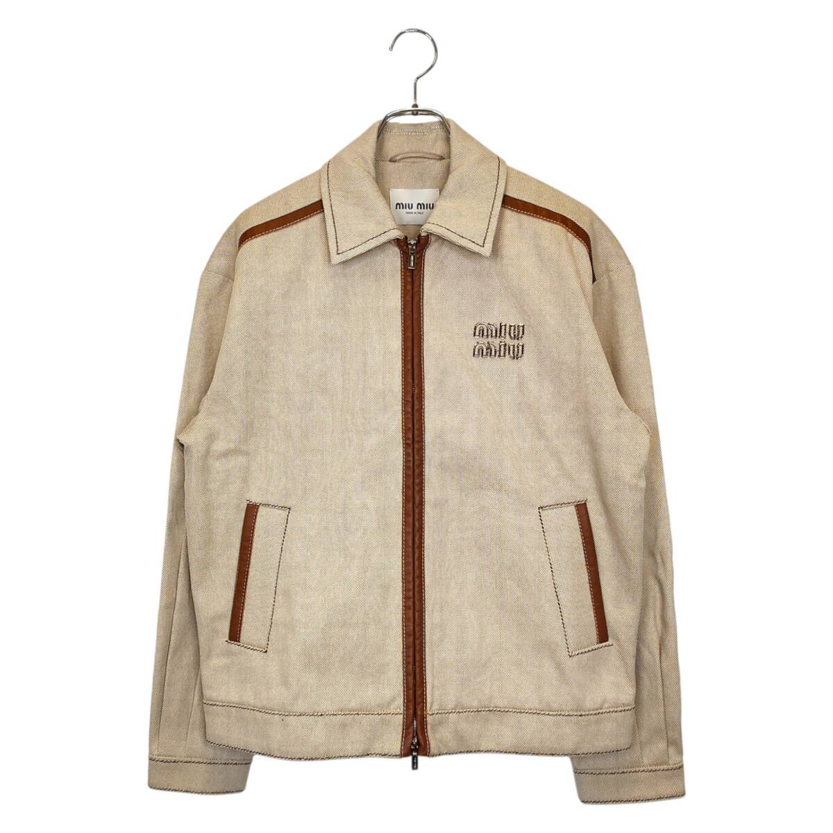 MIU MIU ミュウミュウ 22SS ジャカード キャンバス ブルゾン ジャケット ML1042_14Z3_F0A5T_S_OOO 36 ベージュ/ブラウン拍卖