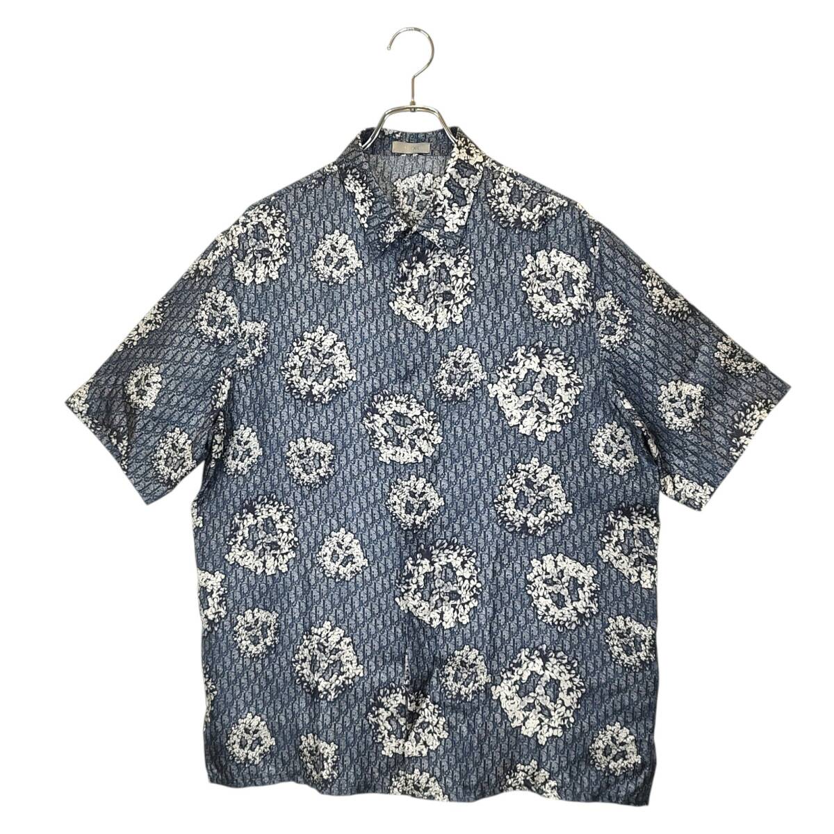 DIOR ディオール x DENIM TEARS デニムティアーズ 23AW シルクツイル オブリーク 半袖 シャツ 193C545A5931 40 ブルー/ホワイト拍卖