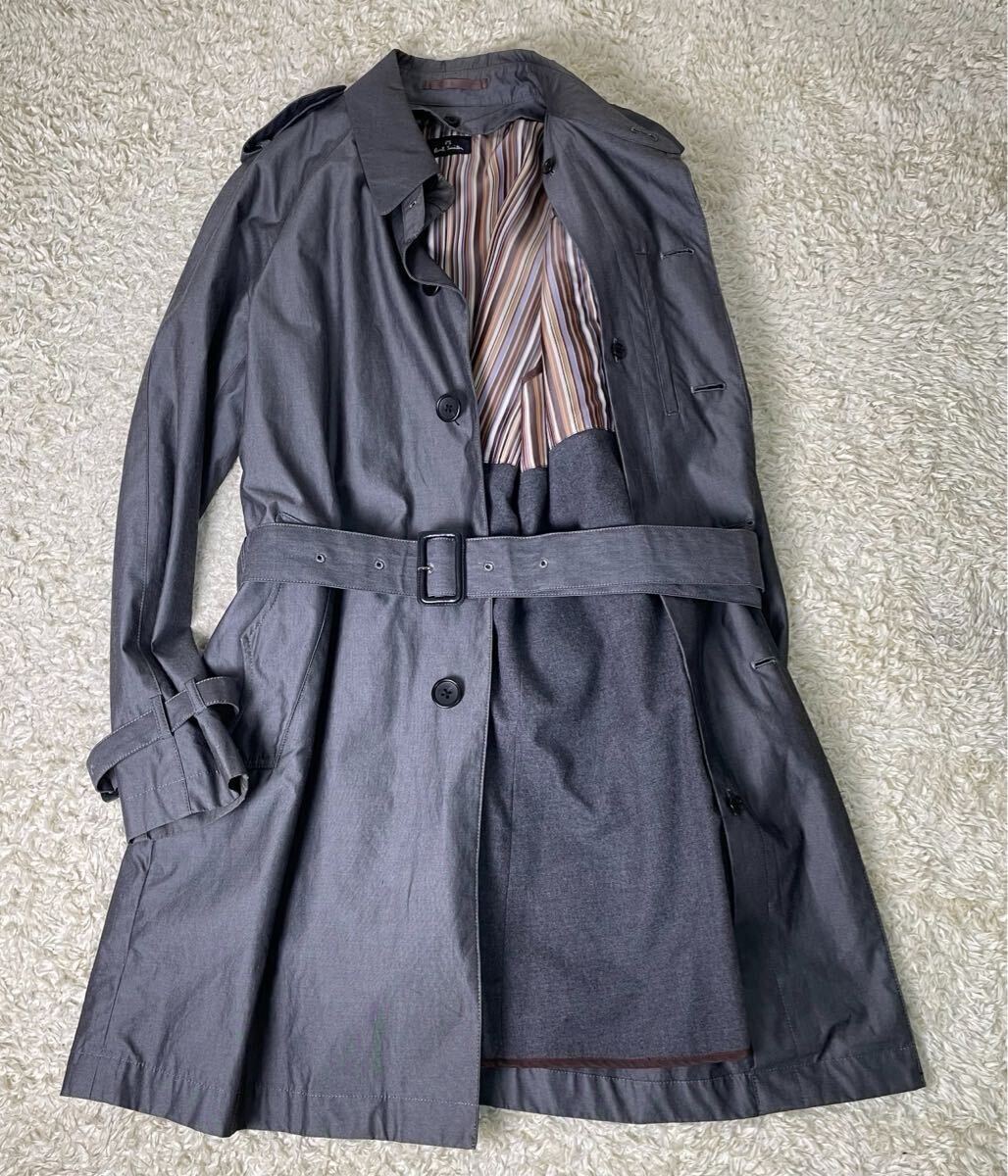 PS ポールスミス トレチコート ウール ベルト、ライナー付き マルチストライプ メンズ L 拍卖