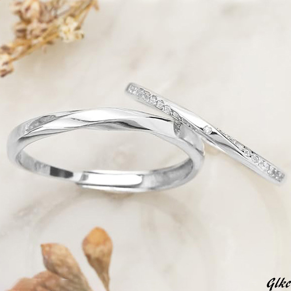 【華奢で上品なシルバー925製のペアリングセット】 ペアアクセサリー 華奢リング フリーサイズ 金属アレルギー対応 プレゼント拍卖