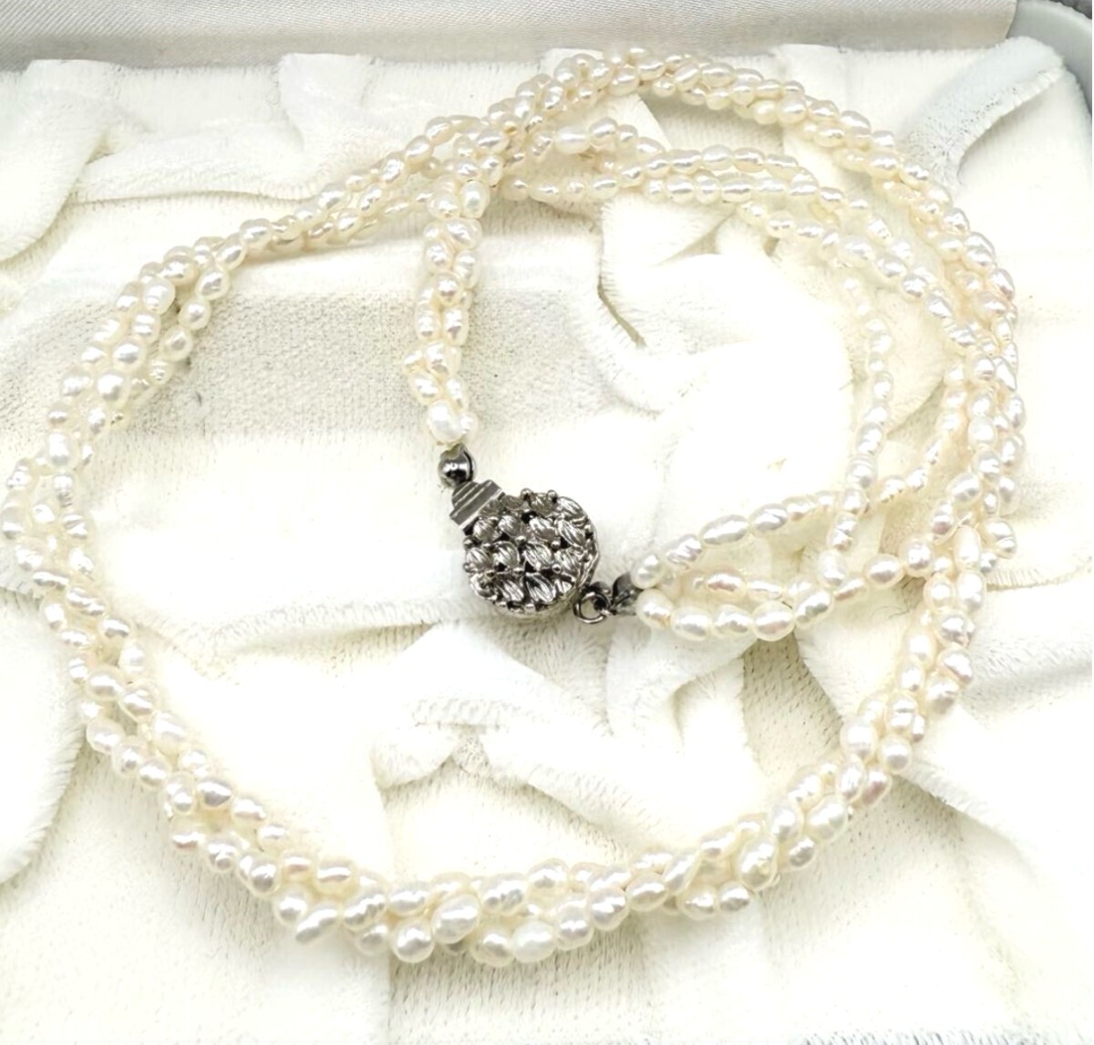 淡水真珠 ライスパール 3連 パールネックレス カジュアル フォーマル レディースアクセサリー ファッション小物拍卖